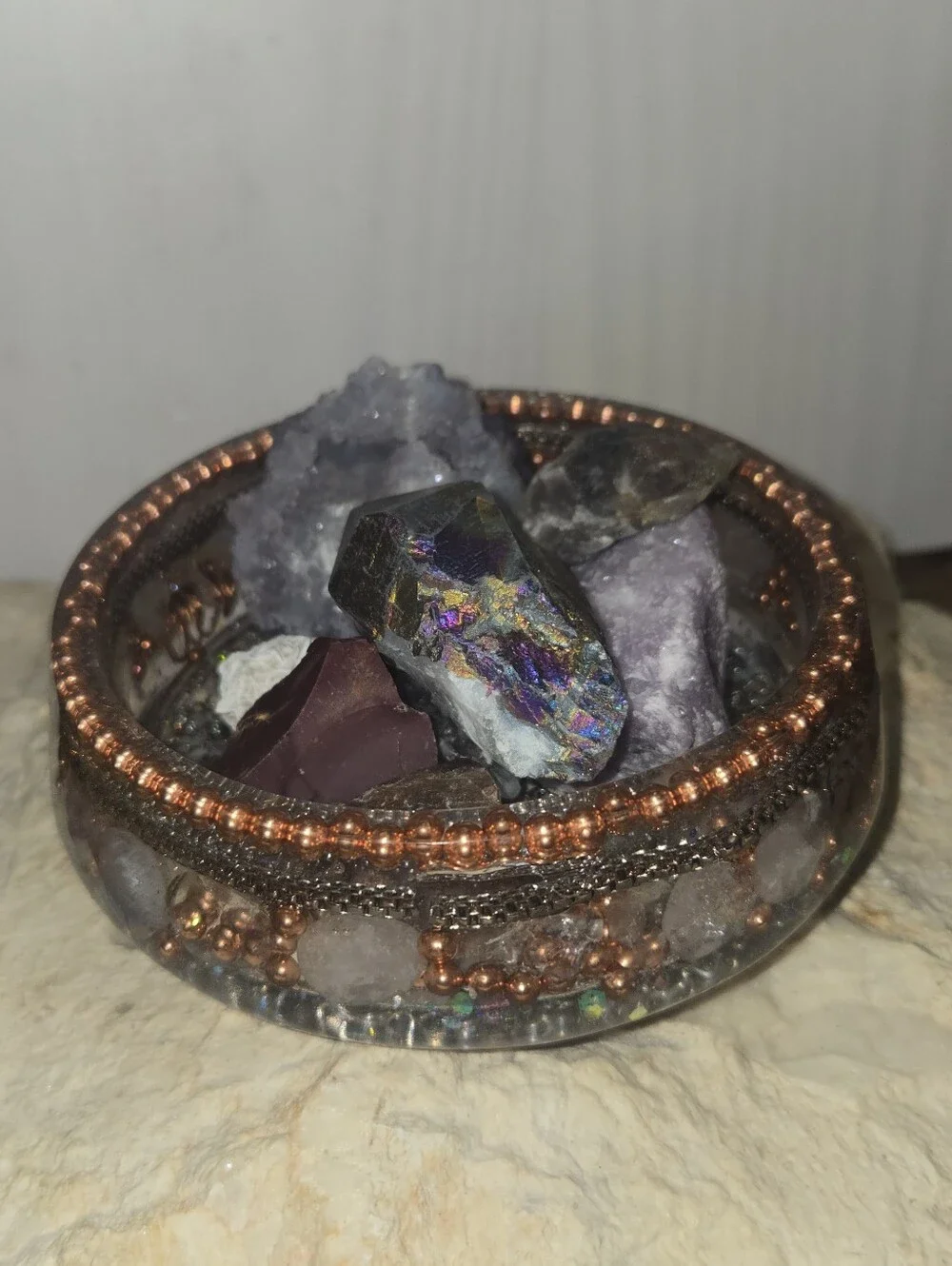 Orgonite Crystal Charging Dish Trinket Tray Copper Quartz & Resin EMF Protection